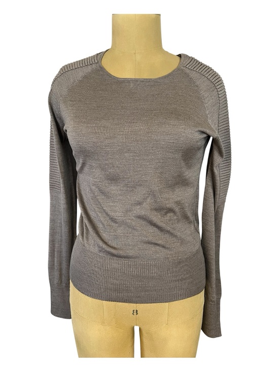 Nelle Partow Sweaters - Nelle Partow Silk Knit Taupe minimalist Sweater with ribbed textured sleeves